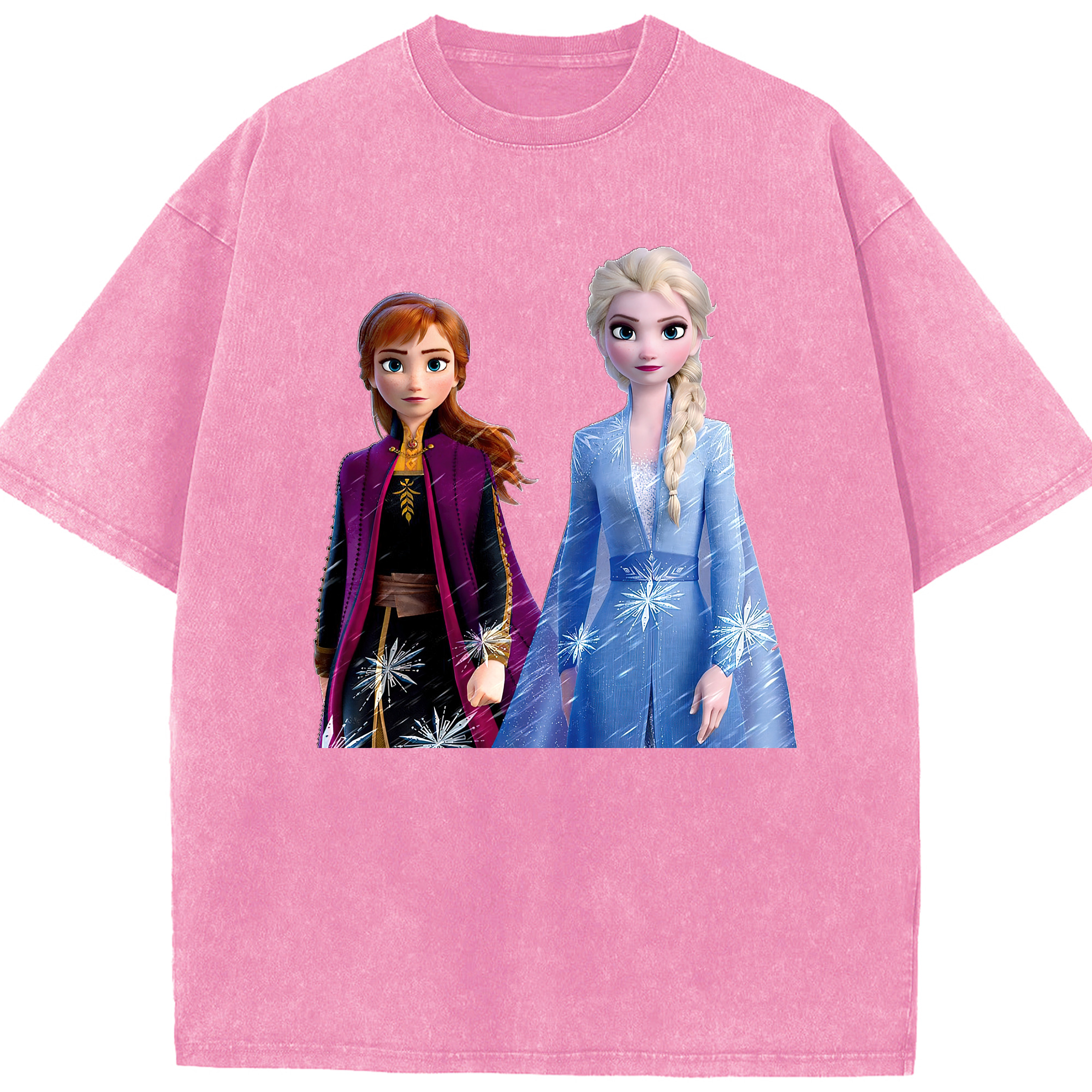 （画像用） アナと雪の女王 アンナ エルサ Frozen Anna Elsa 綿100% ヴィンテージ風 半袖Tシャツ（フロントプリント）